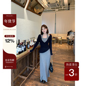 秋日随性 秋季 温柔气质风法式 板栗西西 显瘦收腰吊带套衫 连衣裙