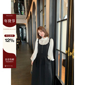 板栗西西 气质设计感领口内搭上衣背带裙套装 暮影光随 秋冬法式