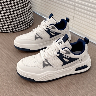 鞋子男2025春秋款皮面防水休闲运动小白鞋男厚底百搭超轻板鞋潮款