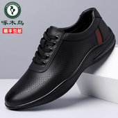 皮鞋 低跟夏季 男 男透气防滑舒适软底休闲男鞋 啄木鸟真皮运动休闲鞋