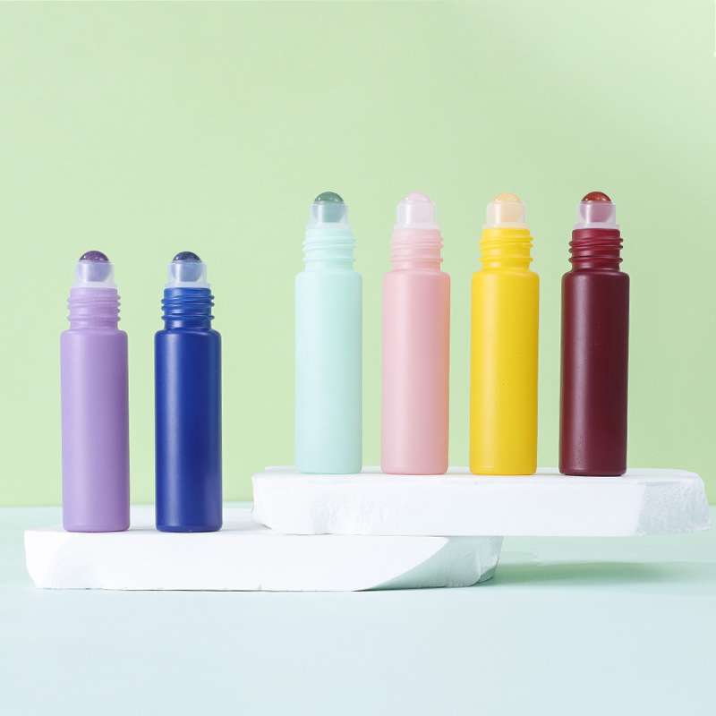 6支装10ml马卡龙滚珠瓶按摩走珠瓶香水瓶精油分装瓶彩色玉石玻璃