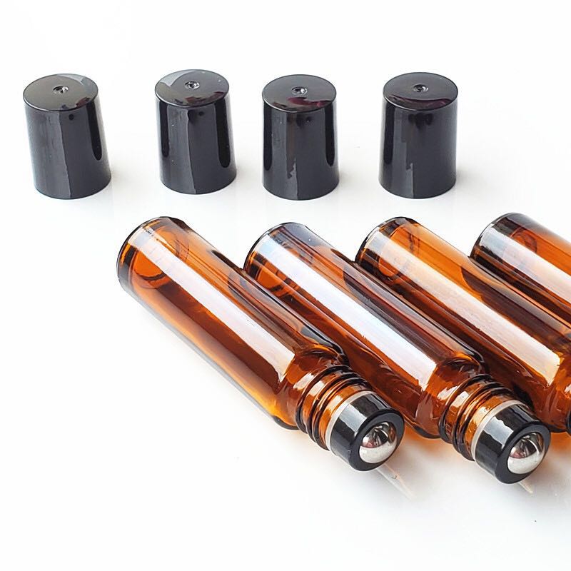 10ml茶色滚珠瓶logo玻璃加厚避光精油分装空瓶5ml香水分装小瓶子