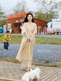 春夏新中式 像一朵茉莉 国风刺绣连衣裙叠穿裙衣D0003 花生女郎