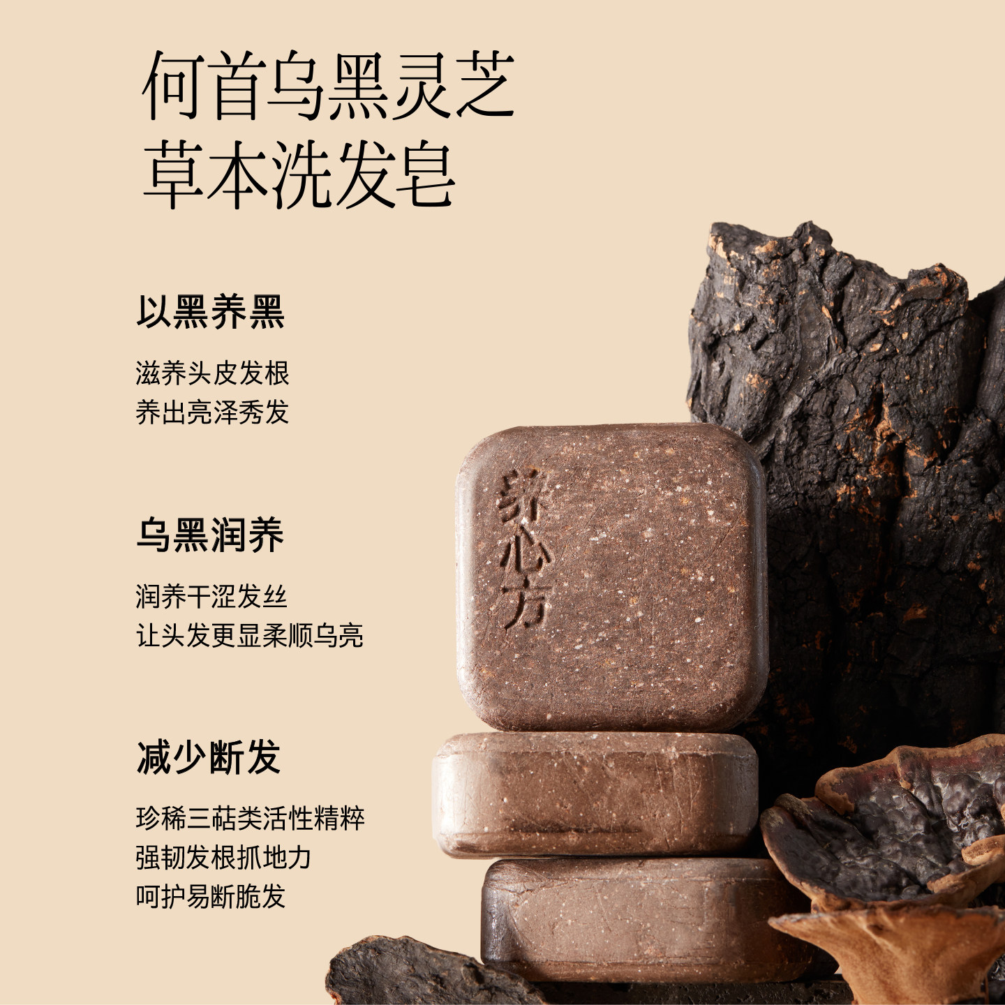 【养心方】何首乌黑灵芝 侧柏叶乌斯曼草本洗发皂 洗护二合一120g