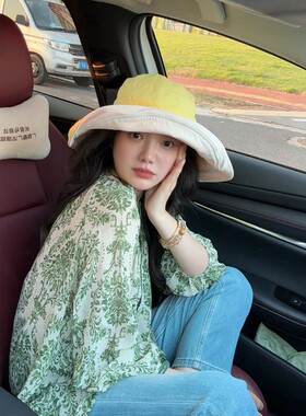 【花生女郎】清新森系绿野蔓生 9分袖雪纺衬衣薄款显瘦上衣Y1469