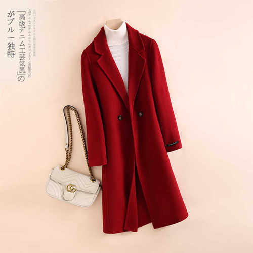 赫本风双面羊绒大衣中长款羊毛呢