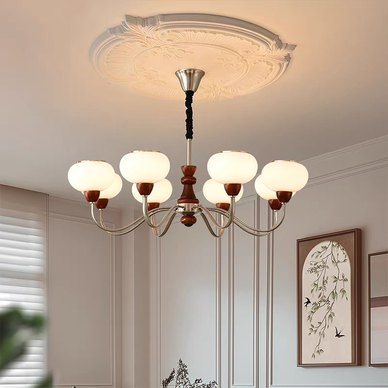 中古风客厅吊灯家用简约大气实木法式乡村复古玻璃罩餐厅灯卧室灯