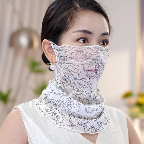 夏季薄款防晒面罩口罩女2025新款遮脸护颈一体围脖巾挂耳冰丝面纱