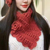 洋气假领子针织毛线保暖围脖 时尚 手工编织三角围巾女冬季 2025新款