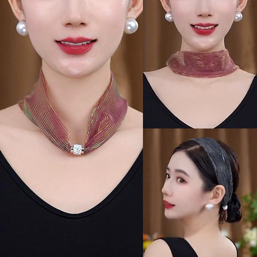 炫彩护颈纹磁扣丝巾女2025新款时尚洋气韩版多功能夏季薄款小围脖