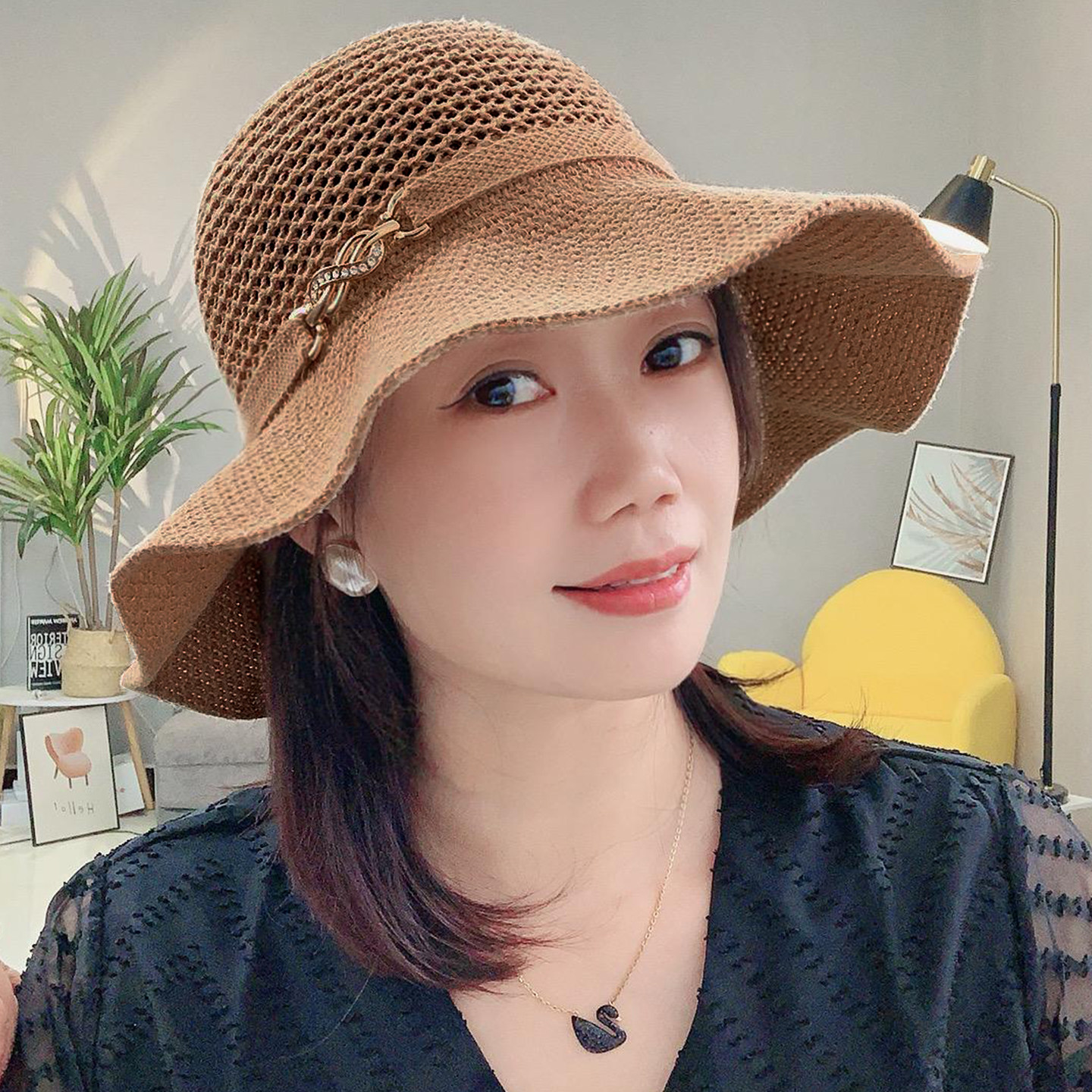 折叠遮阳帽子女夏季洋气遮脸太阳帽出游大帽檐渔夫帽防晒帽草帽女