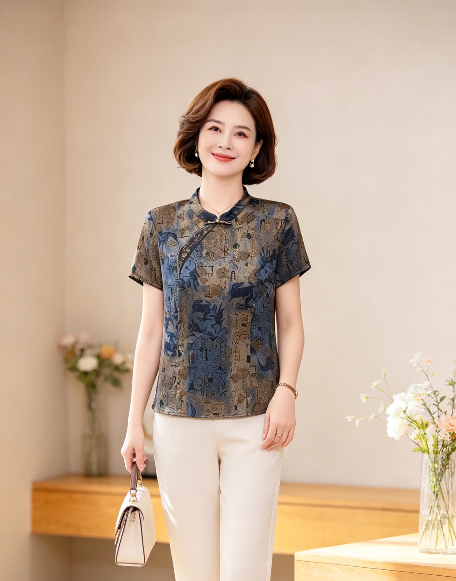 新中式国风高端气质短袖上衣夏季中老年女装