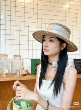 超出片法式度假风镂空草编帽女春夏仿真丝麻宽沿遮阳帽沙滩礼帽