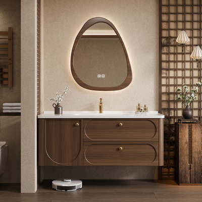 宋式美学实木陶瓷一体盆浴室柜