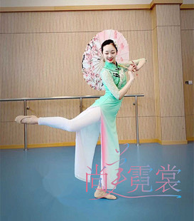 新款现当代女舞蹈茉莉花旗袍群舞演出服渐变色艺考旗袍出租定制