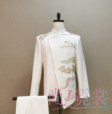 中国风刺绣中山装民歌独唱演出服