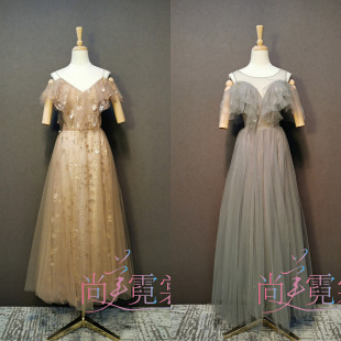 【北京出租】仙气灰色伴娘服2021新款高端宴会姐妹团中长款礼服裙