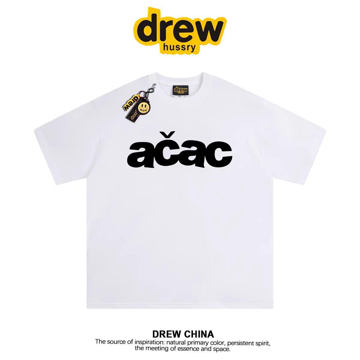 drew美式潮牌圆领短袖T恤男女同款acac字母印花宽松百搭情侣半袖