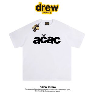 drew美式潮牌圆领短袖T恤男女同款acac字母印花宽松百搭情侣半袖