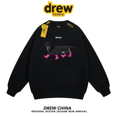 Drew美式潮牌重磅纯棉圆领卫衣男