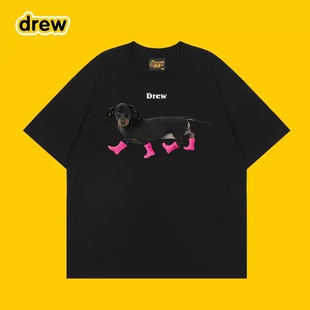 Drew美式 T恤男女夏季 宽松百搭情侣款 纯棉上衣 潮牌比特狗印花短袖