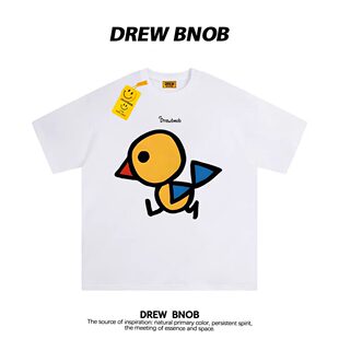 百搭情侣宽松半袖 T恤男女夏季 Drew潮牌卡通小鸡印花重磅纯棉短袖