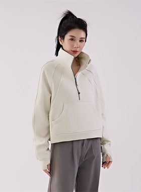lulu同款Scuba半高领混纺绒宽松卫衣秋冬烟囱领短款运动上衣平替