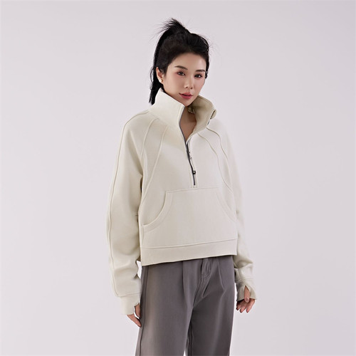 lulu同款Scuba半高领混纺绒宽松卫衣秋冬烟囱领短款运动上衣平替