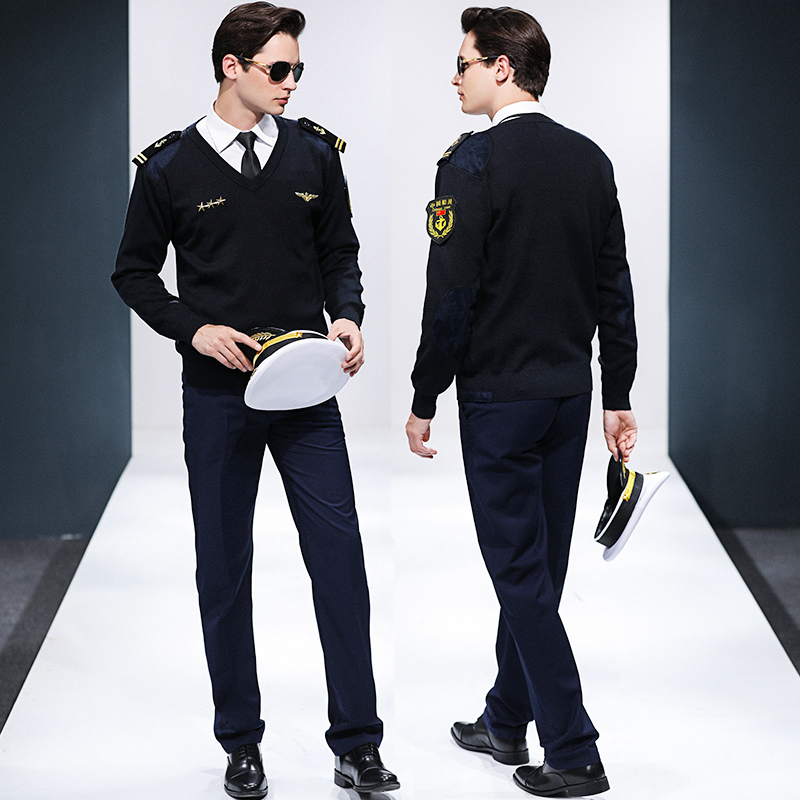 船长制服海员服冬季仿羊毛衫