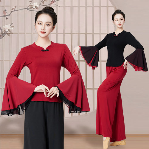 广场舞服装2404双层喇叭袖国风扇子舞表演古典舞台演出服套装