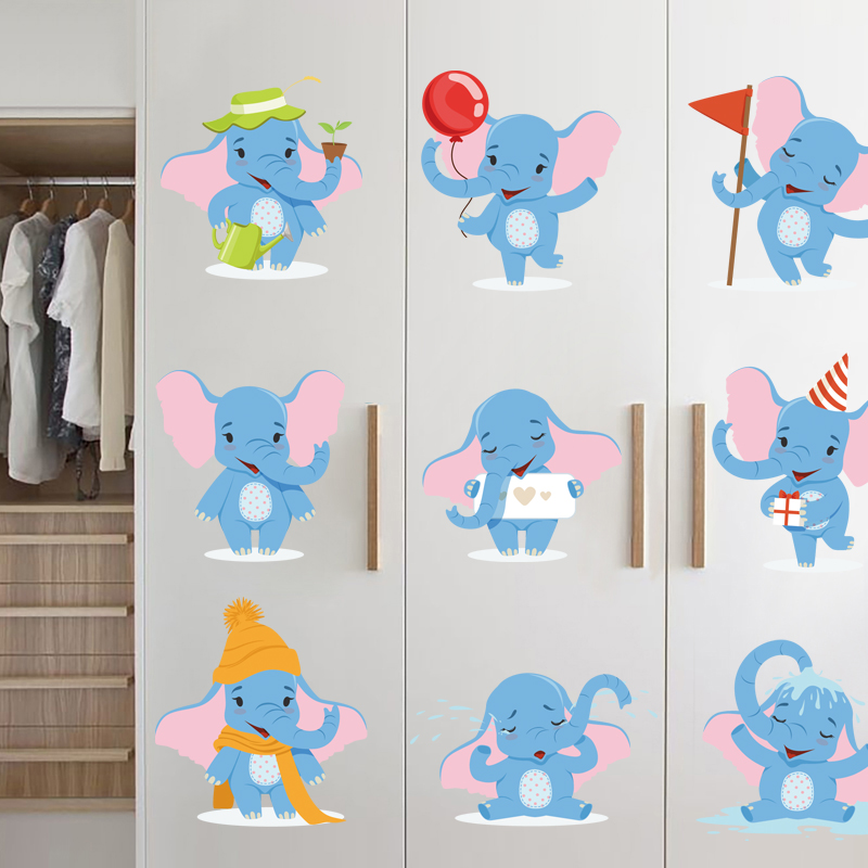 原创设计卡通可爱动物大象儿童房幼儿园早教园浴室装饰墙贴纸贴画