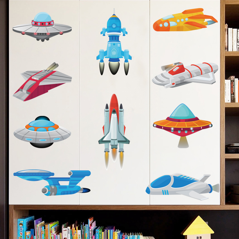 原创设计可爱卡通飞机飞船火箭儿童房卧室幼儿园装饰墙贴纸贴画