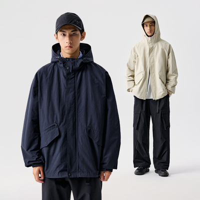 BENPANDA 2025秋季新款连帽口袋夹克男落肩袖休闲宽松上衣外套