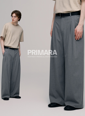 PRIMARA立体压褶TR混纺西裤老钱宽松直筒通勤休闲垂感长裤2026春