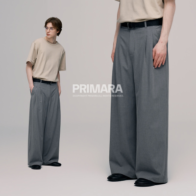 PRIMARATR混纺直筒西裤压褶