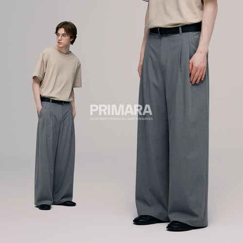 PRIMARATR混纺直筒西裤压褶