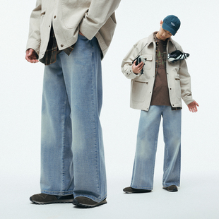 BENPANDA熊猫本 cleanfit直筒阔腿牛仔长裤男水洗做旧纯棉休闲裤