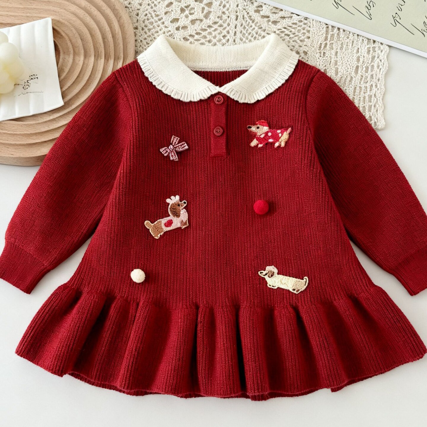 红色毛衣裙女童婴幼儿超好看甜美可爱秋冬加绒针织连衣裙2025新款