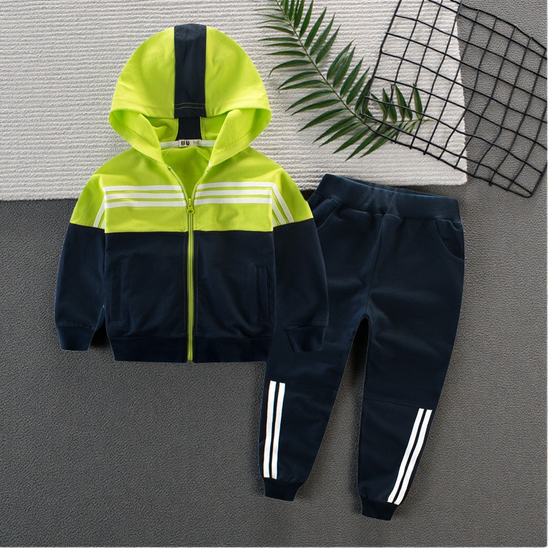 儿童纯棉运动套装男女童女孩男孩中大童小童春秋季连帽衣服两件套