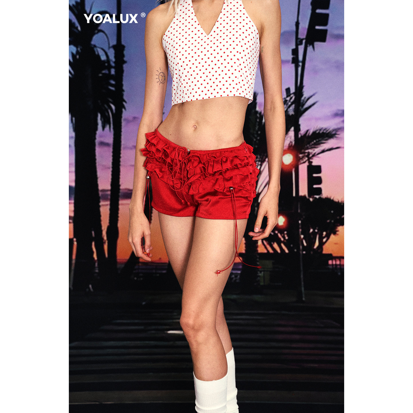 YOALUX美式复古甜美少女低腰芭蕾风短裤辣妹性感抽绳褶皱蓬松热裤,女装/女士精品,打底裤,淘宝优惠券,粉丝福利购,淘宝优惠卷