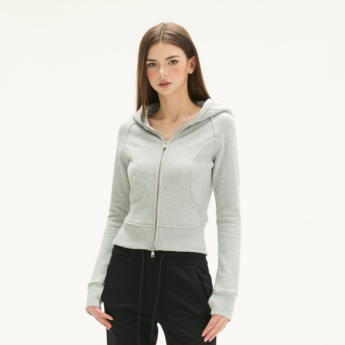 YOALUX美式复古修身显瘦运动连帽双拉链长袖开衫卫衣瑜伽外套