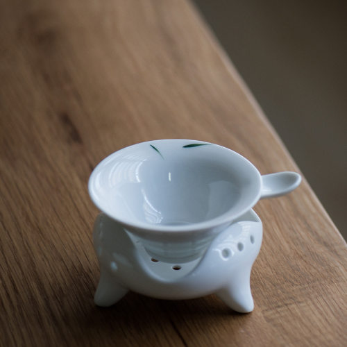 中式茶具青竹系列白瓷茶漏过滤网