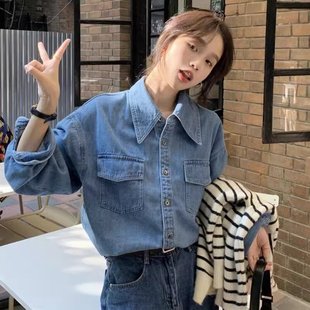 牛仔衬衫女春秋设计感小众叠穿内搭衬衣小个子2024新款外套上衣潮