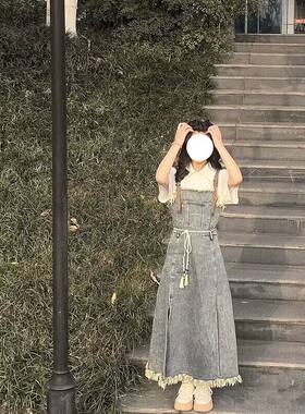 韩版连衣裙牛仔流苏吊带裙
