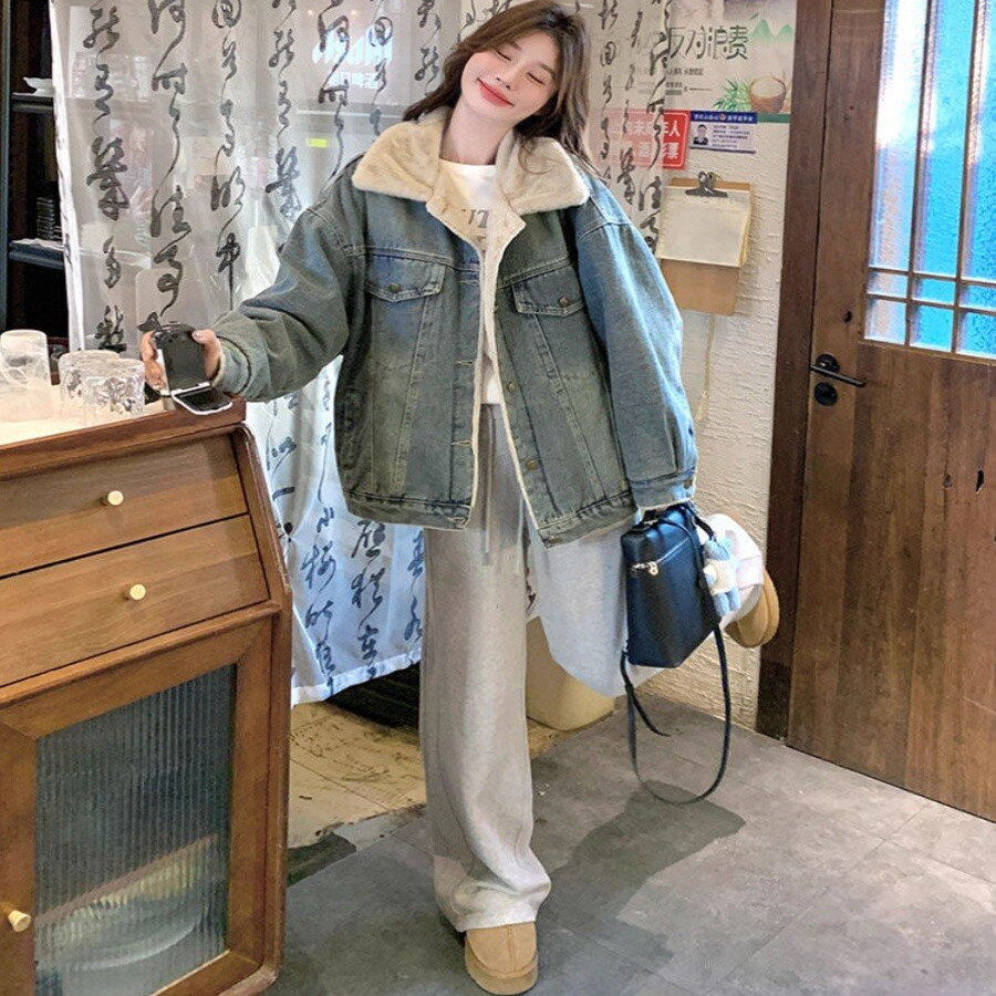 设计感宽松棉衣羊羔毛上衣夹克潮