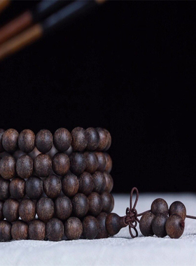 柬埔寨菩萨沉奇楠沉香佛珠手串8mm*108颗天然佛珠香木手链41g