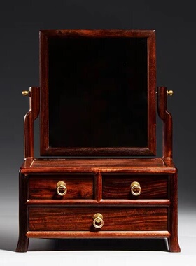 血檀中式带镜面女孩化妆盒珠宝首饰盒复古红木幸福梳妆台婚庆送礼