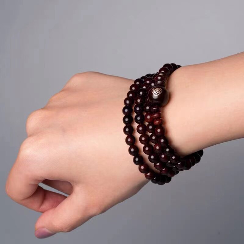 同心结金星印度小叶紫檀手串男女108颗佛珠红木手链情侣沉香蜜蜡