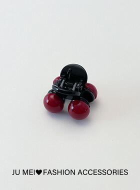红色迷你球球发夹女秋冬发量少