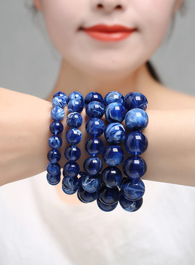 中东蓝蜜蜡单圈手串圆珠108颗男女款手链琥珀蜜蜡直播货源手链手